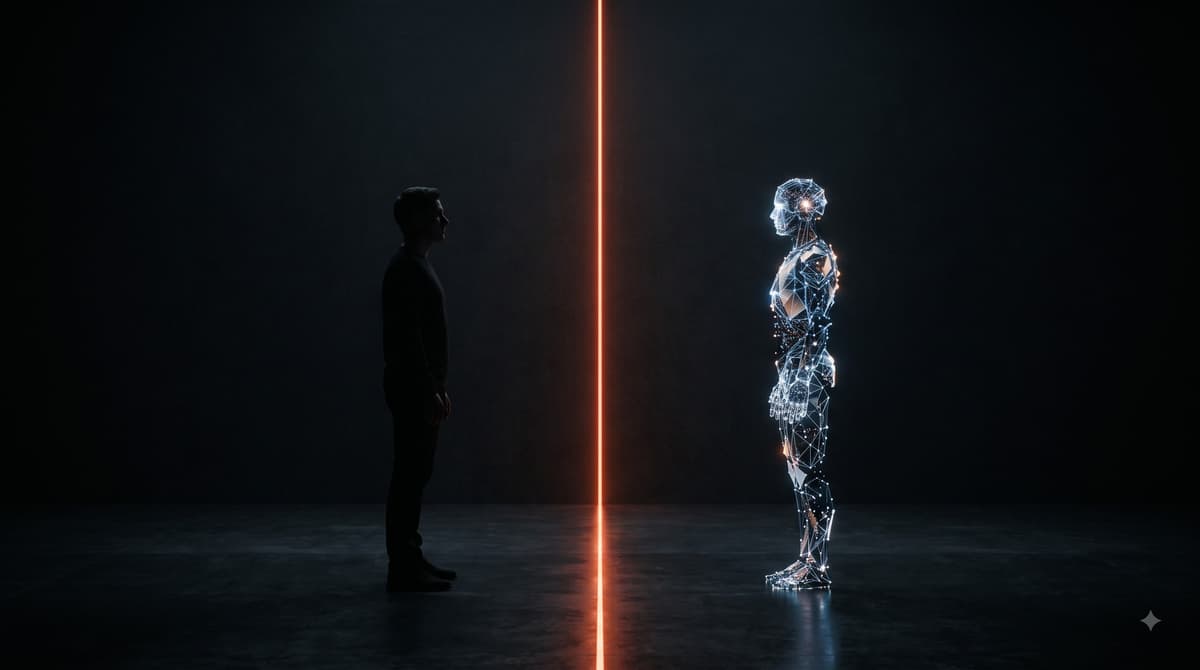 Human and AI facing each other